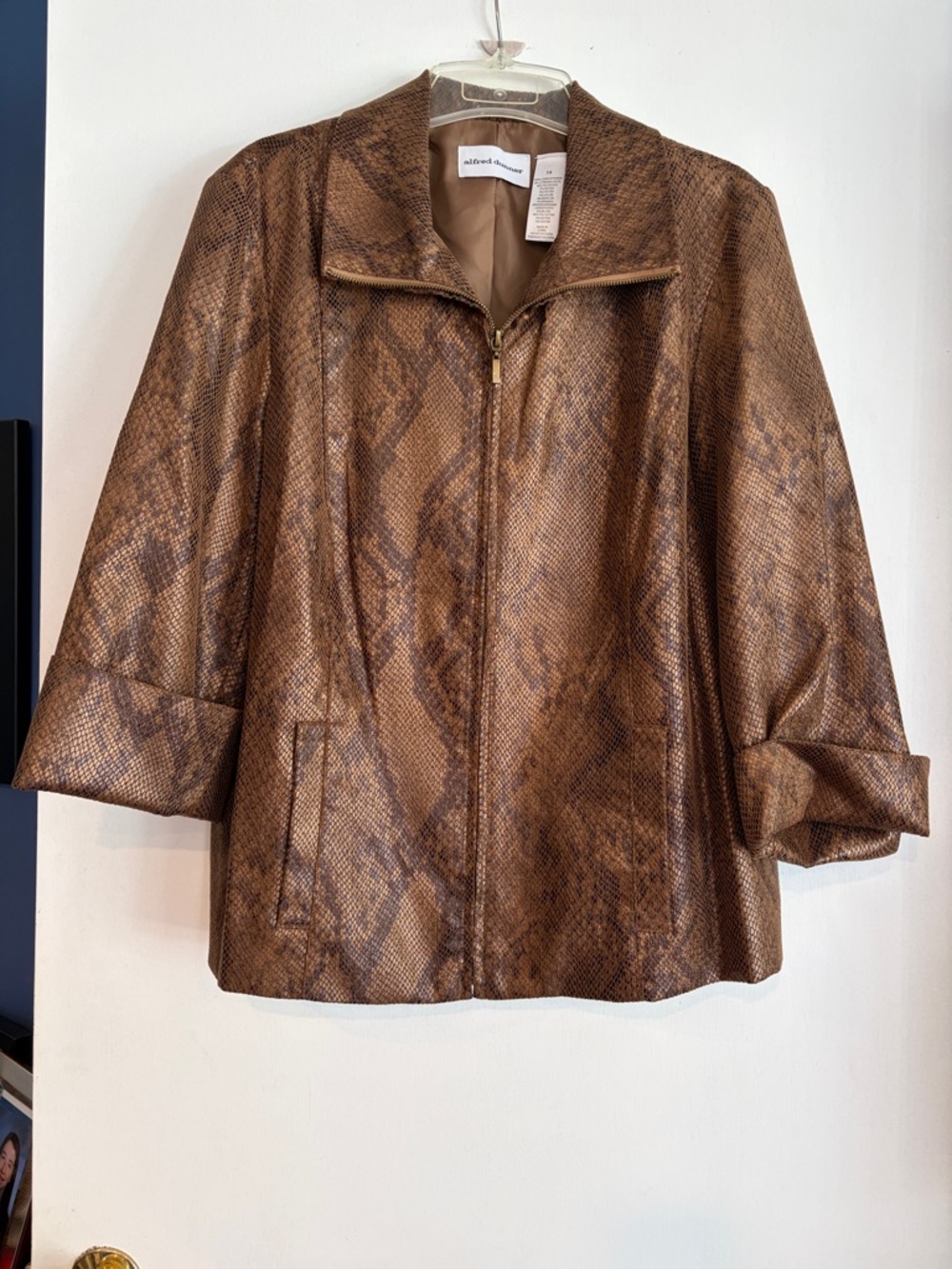 Alfred Dunner Brown Snake-Print Zip Jacket
